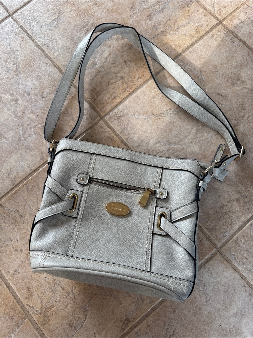 boc Metallic Silver Crossbody Bag with Front Zip Pocket